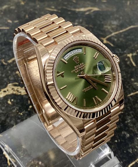 rolex day date 40 rose gold green dial replica|rolex day date 40 price.